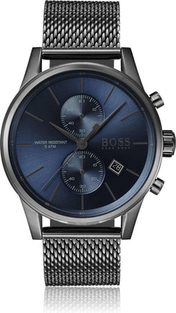 BOSS Jet - Herenhorloge - 41 mm - Blauwe wijzerplaat - Grijze Milanese band