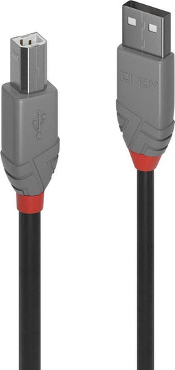 USB A to USB B Cable LINDY 36677 10 m Black Grey
