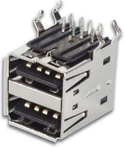 USB A VROUWELIJK, DUBBELE CONNECTOR 90°, VOOR PCB (CC090)