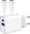 USB C Adapter + USB C kabel - Snellader oplader - USB stekker - USB Adapter USB C - USB C Oplader - USB Lader 2 Poorten - USB C naar USB C Kabel - USB C Lader met USB C Kabel