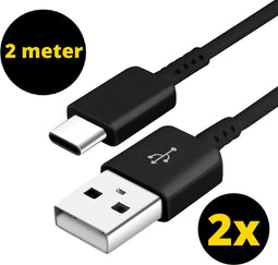USB C kabel - USB C oplader - USB naar USB C kabel - USB c lader kabel - 2 Meter - Zwart - 2 PACK