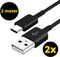 USB C kabel - USB C oplader - USB naar USB C kabel - USB c lader kabel - 2 Meter - Zwart - 2 PACK