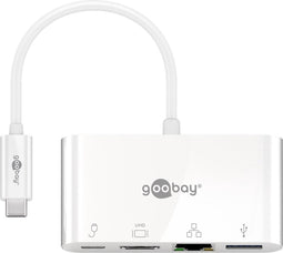 USB-C naar HDMI, USB-A, USB-C PD en RJ45 adapter met DP Alt Mode (4K 30 Hz) / wit - 0,15 meter
