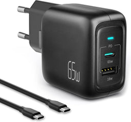 USB C-oplader 2-poorts snelle oplader, laptopoplader PPS: PD3.0/QC3.0, wandoplader compatibel met MacBook Pro/Air, iPhone 8-14-serie, iPad Pro, enz., zwart