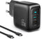 USB C-oplader 2-poorts snelle oplader, laptopoplader PPS: PD3.0/QC3.0, wandoplader compatibel met MacBook Pro/Air, iPhone 8-14-serie, iPad Pro, enz., zwart