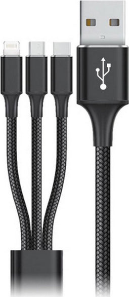 USB Cable to Micro USB, USB-C and Lightning Goms Black 1, 2 m