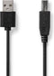 USB-Kabel - USB 2.0 - USB-A Male - USB-B Male - 7.5 W - 480 Mbps - Vernikkeld - 1.00 m - Rond - PVC - Zwart - Label