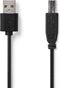 USB-Kabel - USB 2.0 - USB-A Male - USB-B Male - 7.5 W - 480 Mbps - Vernikkeld - 1.00 m - Rond - PVC - Zwart - Label