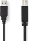 USB-Kabel - USB 2.0 - USB-A Male - USB-B Male - 7.5 W - 480 Mbps - Vernikkeld - 1.00 m - Rond - PVC - Zwart - Label