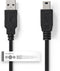 USB-Kabel - USB 2.0 - USB-A Male - USB Mini-B 5-Pins Male - 7.5 W - 480 Mbps - Vernikkeld - 1.00 m - Rond - PVC - Zwart - Label