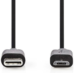 USB-Kabel - USB 2.0 - USB-C Male - USB Micro-B Male - 60 W - 480 Mbps - Vernikkeld - 1.00 m - Rond - PVC - Zwart - Envelop