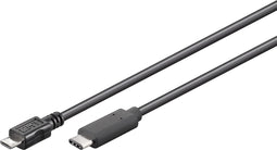 USB Micro B naar USB-C kabel - USB2.0 - tot 2A / zwart - 0,50 meter