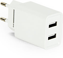 USB thuislader met 2 poorten - Smart IC - recht - 2,1A / wit