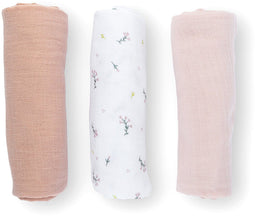 doomoo Lovely - Set van 3 babydoeken - Biologisch katoengaas superzacht absorberend multifunctioneel 70x70 cm - Flower Pink (3 stuks)