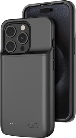 Lunso - Geschikt voor iPhone 15 Pro Max case - Powerbank hoesje - 6000 mAh - Zwart