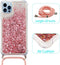 Lunso - Backcover hoes met koord - Geschikt voor iPhone 14 Pro - Glitter Roze