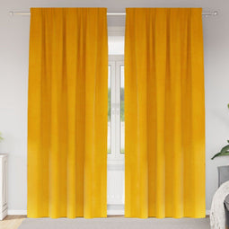 vidaXL - Zwart-out - gordijnen - met - bovenband - 2 - stuks - Mosterdgeel - Fluweel