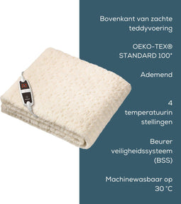 Beurer UB 53 Teddy Single Elektrische deken - Onderdeken - 150 x 80 cm - 4 Warmtestanden - Automatische uitschakeling - Teddy/Fleece - Machinewasbaar - 5 Jaar garantie - Wit