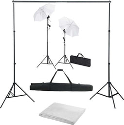 vidaXL - Fotostudioset - met - achtergrond, - lampen - en - paraplu's