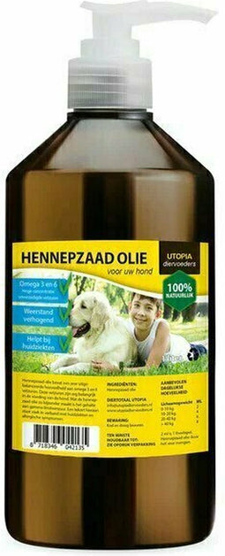 Utopia diertotaal hennepzaadolie met pompje - 1 LTR