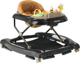 Deryan Luxe 4-in-1 Loopstoel - Schommelfunctie - Inclusief speelset en dienblad - Zwart/Nougat