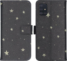 iMoshion Hoesje Geschikt voor Samsung Galaxy A51 Hoesje Met Pasjeshouder - iMoshion Design Softcase Bookcase - Goud / Meerkleurig / Zwart / Stars Gold