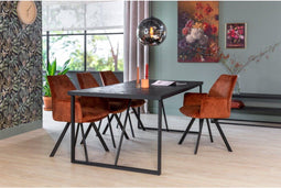 Eettafel Valencia visgraat teakhout 160 cm - zwart | BY-OLAF