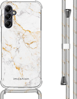 iMoshion Hoesje Geschikt voor Samsung Galaxy A14 (4G) Hoesje Met Koord - iMoshion Design Hoesje met Koord - Wit / White Marble