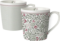 Laura Ashley Wild Clematis Collectables Beker set van 2 - 32 cl. - Geschenkset - Rood/Groen en Streep