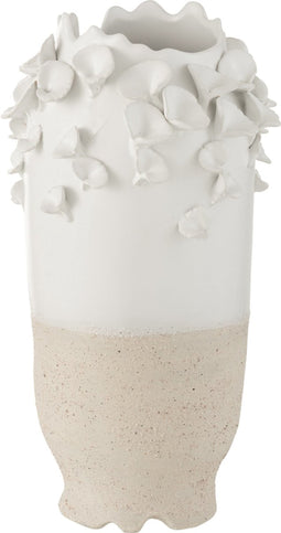 J-Line Vaas Anemone Keramiek Wit/Beige Large - Bloemenvaas 45.00 cm hoog