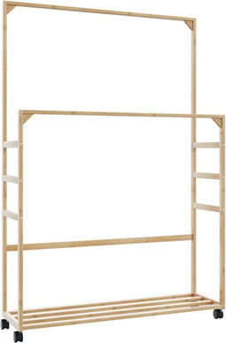 vidaXL - Kledingrek - met - schappen - en - wielen - 90x35x155 - cm - bamboe