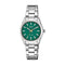Q&Q Q82A-003PY - Horloge - Analoog - Dames - Vrouwen - stalen band - Rond - Metaal - Streepjes - Zilverkleurig - Groen - 5 ATM
