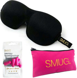 SMUG 3D Slaapmasker met Roze Oordopjes en Opbergzakje - 100% Verduisterend - Ergonomisch Oogmasker - Zwart
