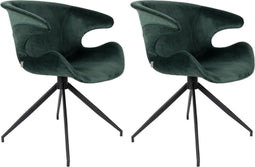 Zuiver Mia Fluweel Armstoel - Groen - Set van 2