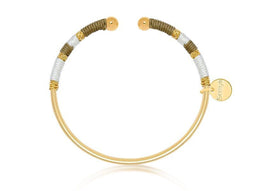 Scmyk BG-260 - Armband - Goud plated met lichtbruin en gebroken wit draad - Goudkleurig