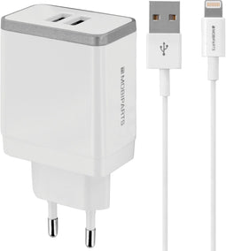 Mobiparts Wall Charger - Dual USB 4.8A met Lightning Kabel - Wit