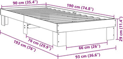 vidaXL - Bedframe - zonder - matras - 90x190 - cm - massief - hout - eiken