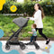 HeppieBabie Meerijdplankje - Met Zitje en Bekerhouder - Universeel voor Kinderwagen of Buggy - Grijs