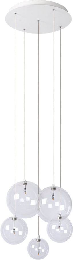 Atmooz - Hanglamp Camau 5 - G4 - Industrieel - Woonkamer / Slaapkamer / Eetkamer - Plafondlamp - Wit - Hoogte 140cm - Metaal en glas - Exclusief Lichtbron
