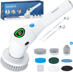 Beepro® Elektrische Schoonmaakborstel - Schrobber met 10 Opzetstukken - IPX5 Waterdicht - Verstelbare Steel tot 108CM (1 stuk)