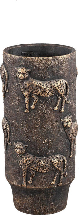 PTMD Leio Ronde Pot Luipaard - H45 x Ø20 cm - Cement - Bruin
