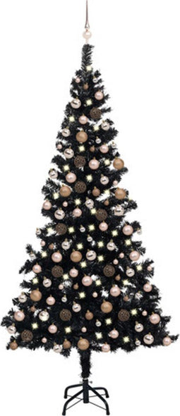 vidaXL - Kunstkerstboom - met - verlichting - en - kerstballen - 210 - cm - PVC - zwart