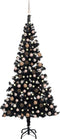 vidaXL - Kunstkerstboom - met - verlichting - en - kerstballen - 210 - cm - PVC - zwart