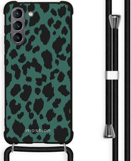iMoshion Hoesje Geschikt voor Samsung Galaxy S21 Hoesje Met Koord - iMoshion Design Hoesje met Koord - Zwart / Meerkleurig / Groen / Panther Illustration