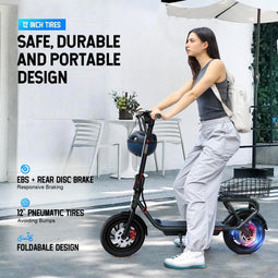 SISIGAD Electric Scooter - Vouwscooter - 12 Inch 36V 7.8AH 25km/h 300W Motor Double Brake Licht