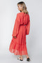Colourful Rebel Embla - Midi Jurk - Lange mouw met ceintuur en volant - Maat M