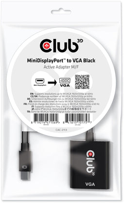 Club 3D CAC-2113 - Mini DisplayPort naar VGA Actieve Adapter - 22,8 cm - Zwart