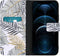 iMoshion Hoesje Geschikt voor iPhone 12 Pro / 12 Hoesje Met Pasjeshouder - iMoshion Design Softcase Bookcase - Wit / Zwart / Goud / Glamour Botanic