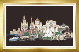 Thea Gouverneur - Borduurpakket met telpatroon - 510.05 - Voorgesorteerde DMC Garens - Moskou Rusland - Zwart Aida - 79 cm x 50 cm - DIY Kit