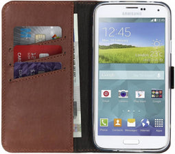 Selencia Hoesje Geschikt voor Samsung Galaxy S5 Plus / S5 Neo / S5 Hoesje Met Pasjeshouder - Selencia Echt Lederen Bookcase - Bruin